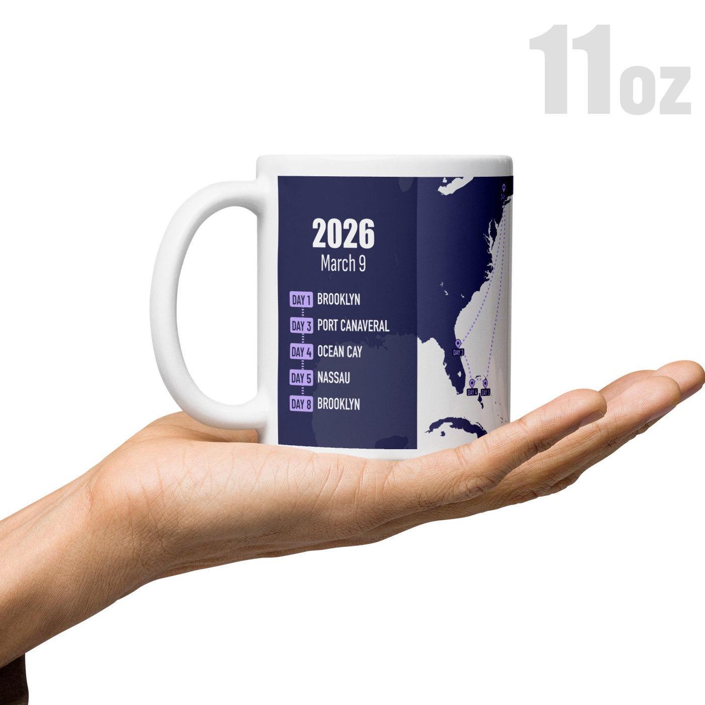 Cruise Maps Custom Itinerary Mug 11 Oz in Hand