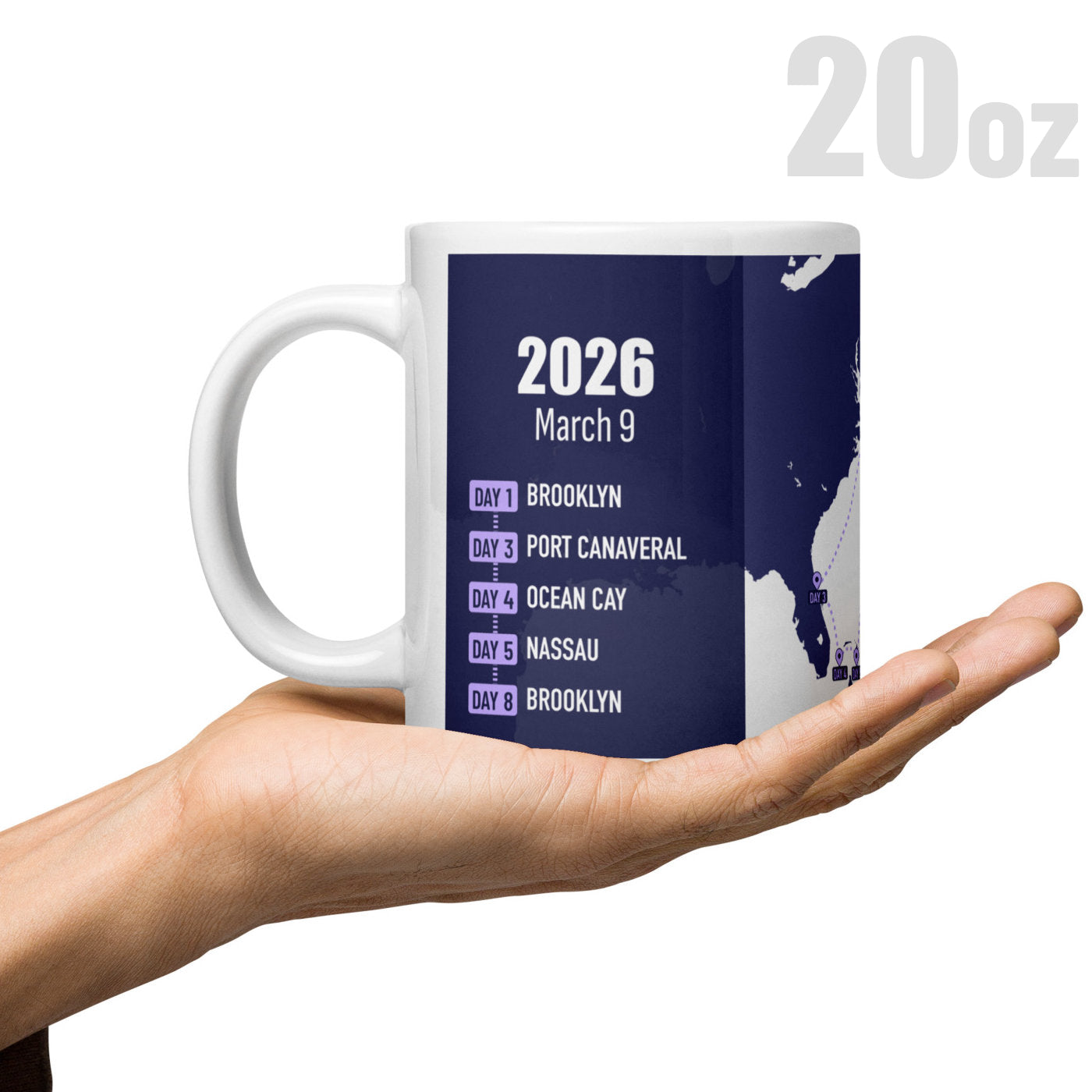 Cruise Maps Custom Itinerary Mug 20 Oz in Hand