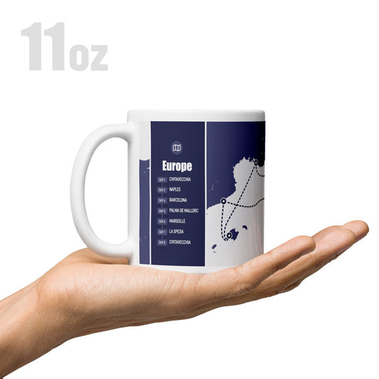 11 oz Coffee mug featuring cruise itinerary details