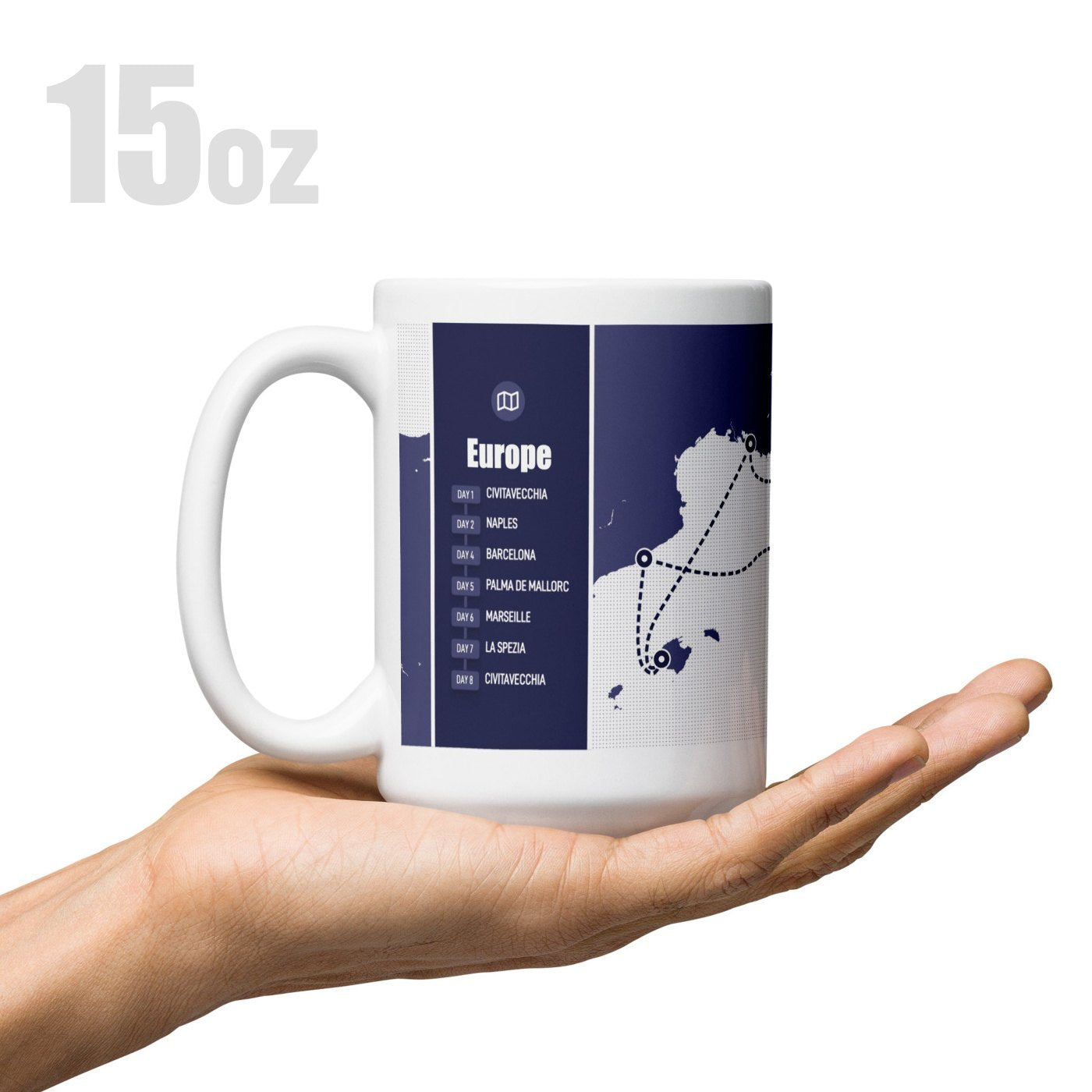 15 oz Coffee mug featuring cruise itinerary details