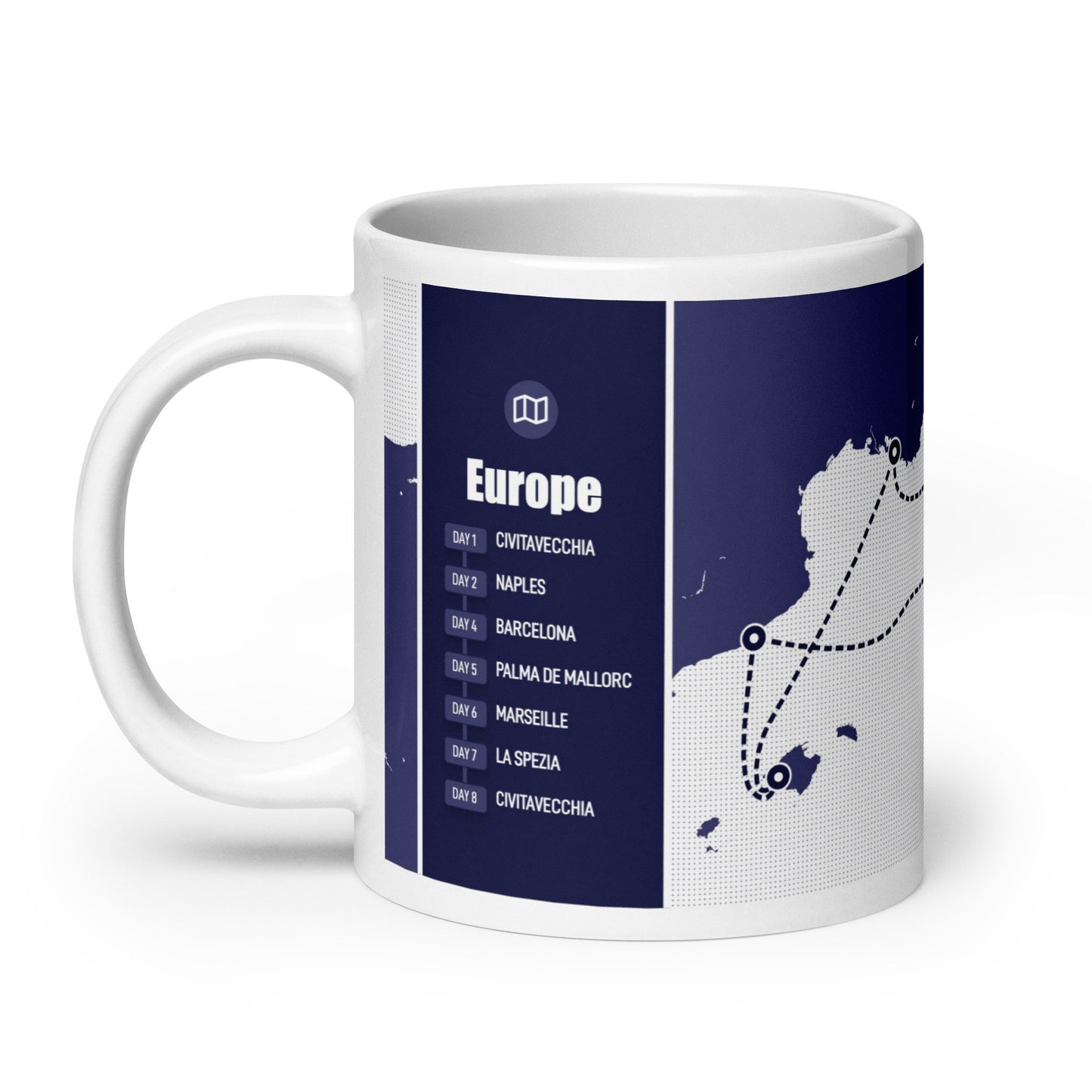 Coffee mug with cruise itinerary, ship and ports