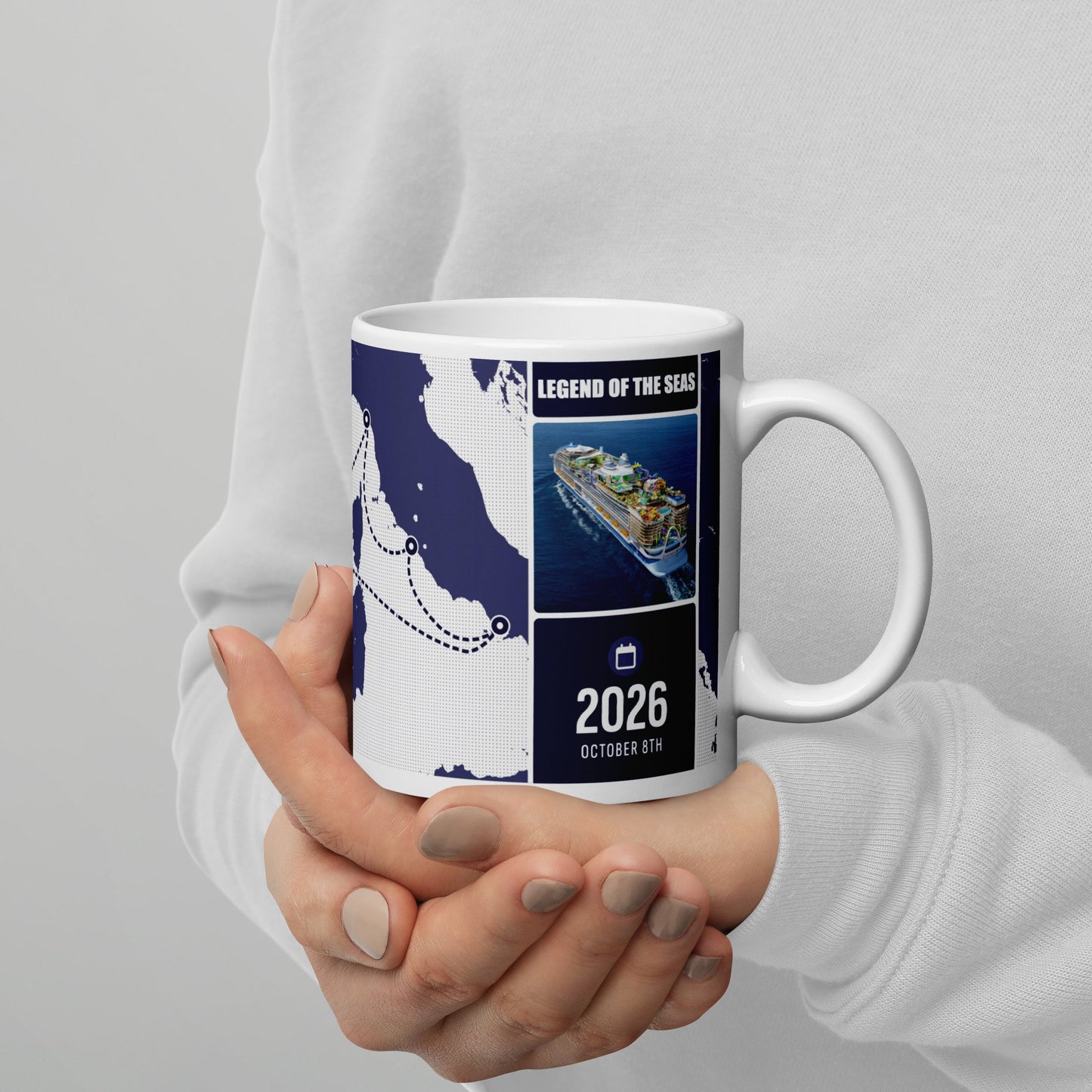 Mug with Ship and Itinerary Design in two hands