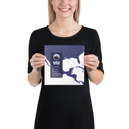 Caribbean itinerary on custom cruise map canvas print - 8 x 8 inch display