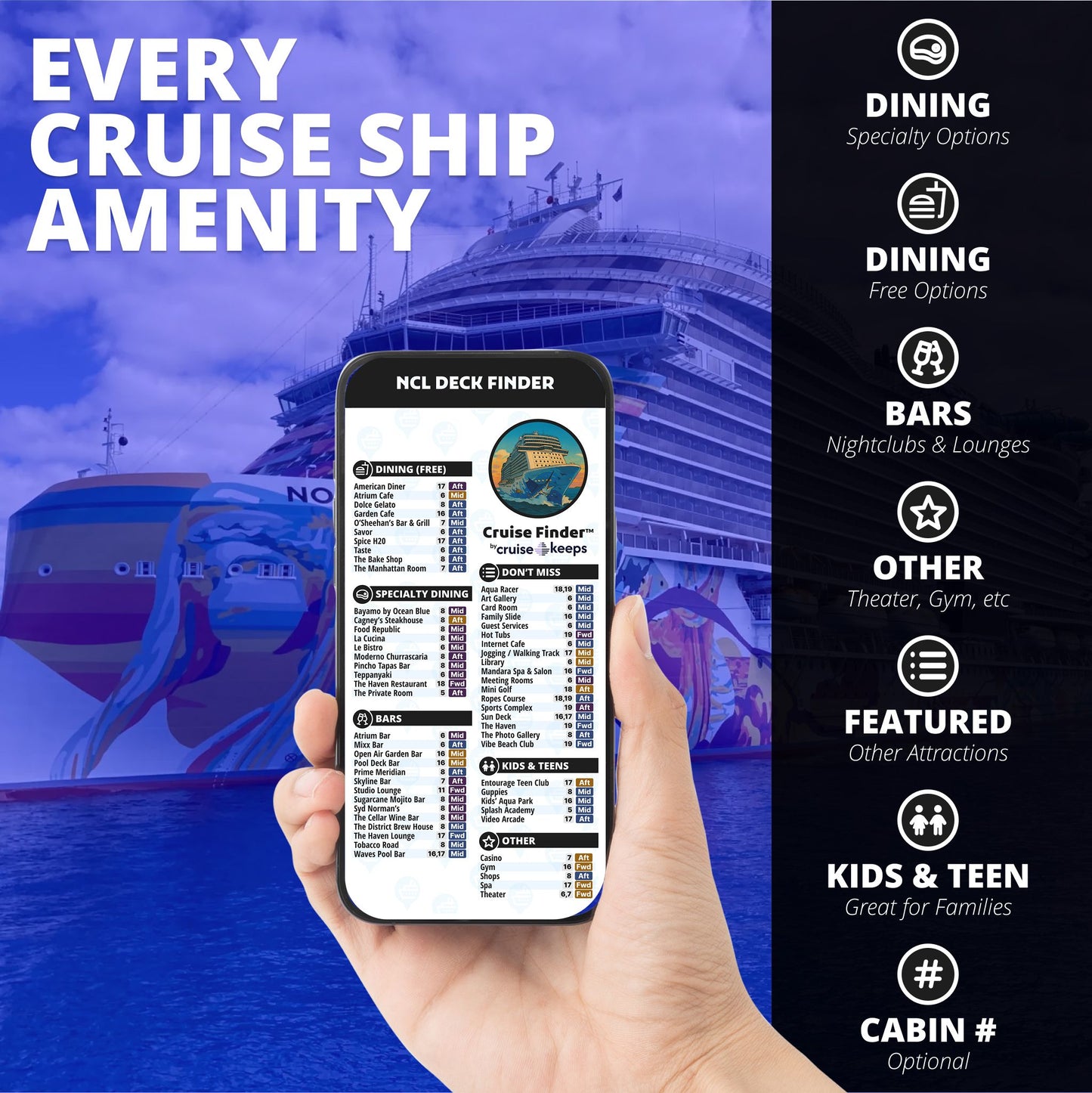 Norwegian Cruise Ship Deck Finder Phone Screen for NCL Locator.