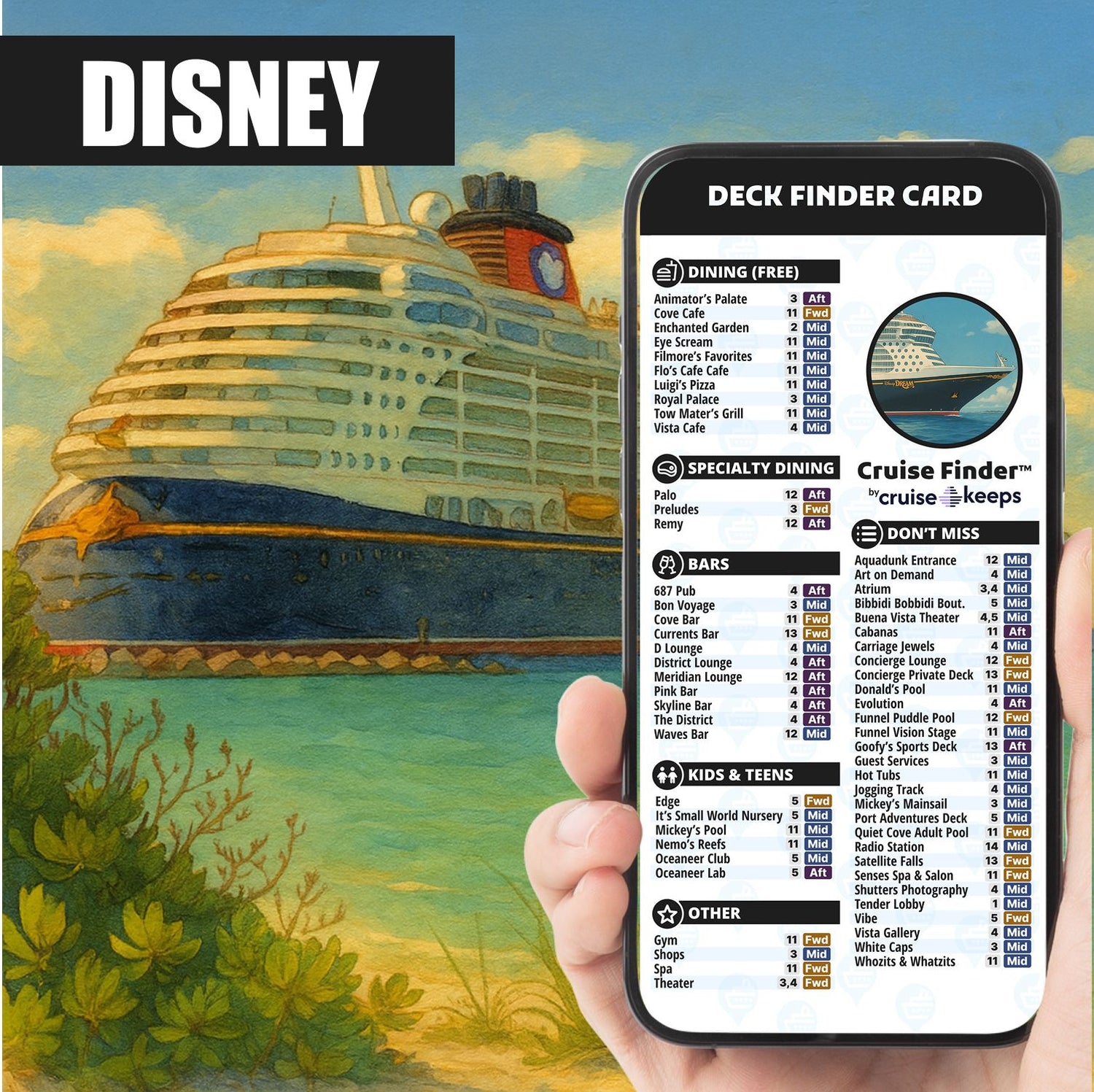 Disney cruise ship deck finder card