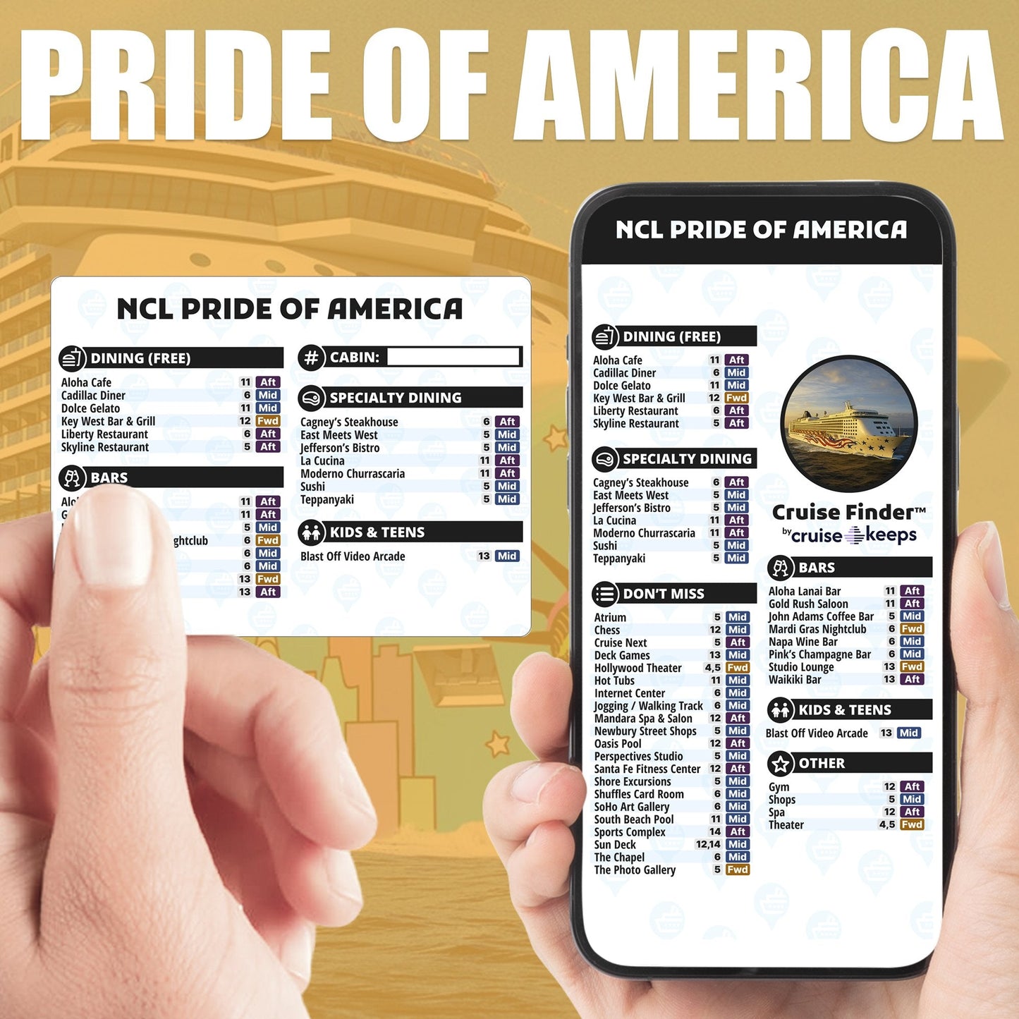Norwegian Pride of America Deck Finder Cards Venue Locator