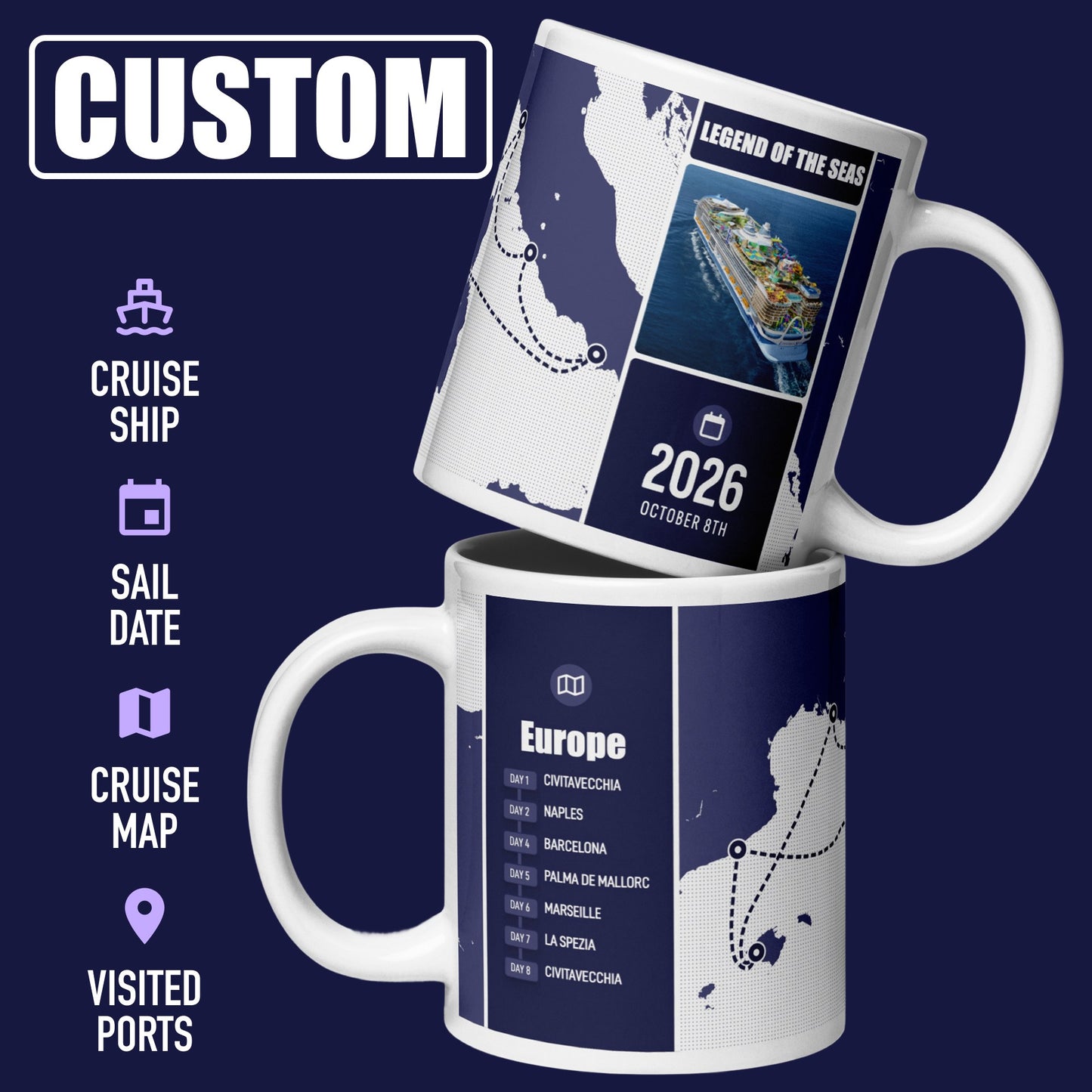 Custom Cruise Itinerary Mugs - Feature List