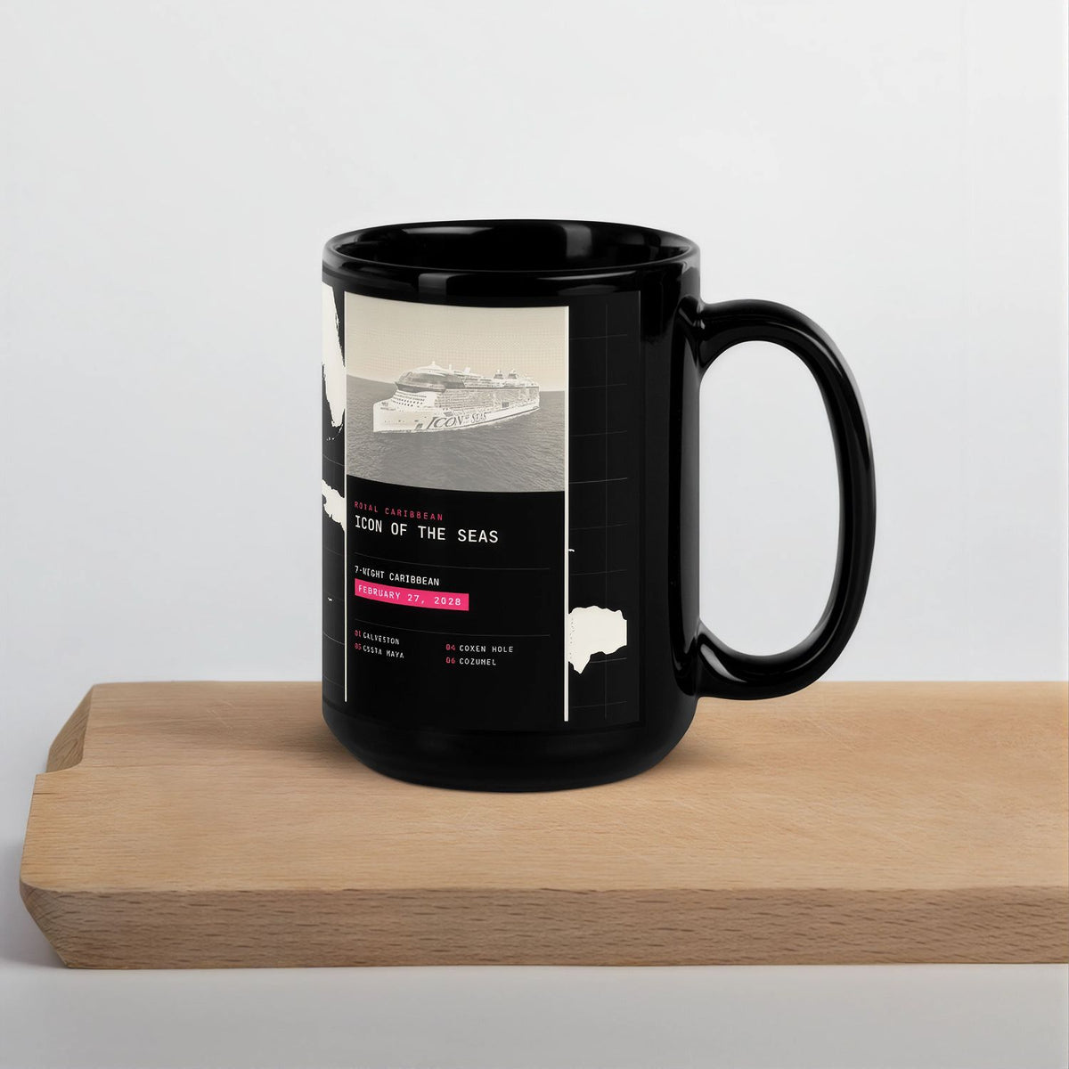 Icons of the Seas ship featured on a custom cruise coffee mug