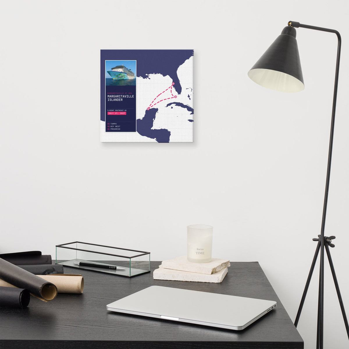 cruise itinerary map wall print canvas white