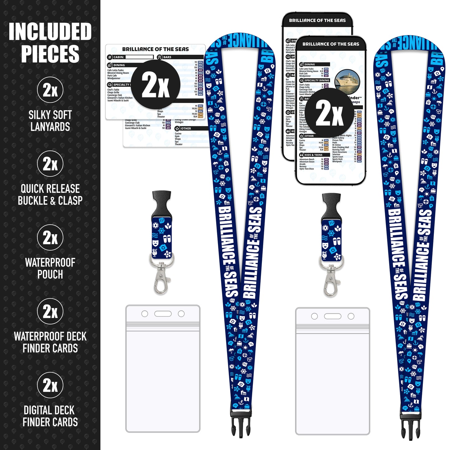 Royal Caribbean - Brilliance of the Seas Cruise Lanyards & Deck Finder Cards (Waterproof Card & Phone Screen)