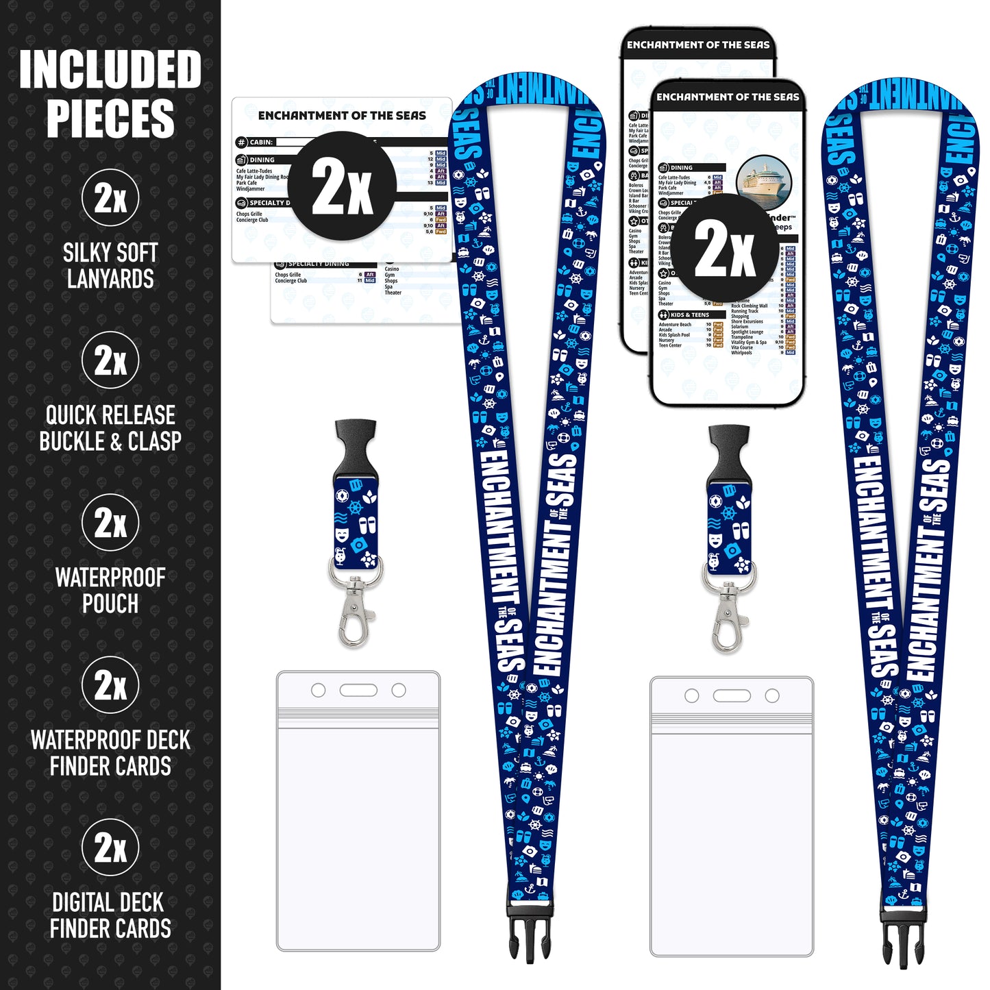 Royal Caribbean - Enchantment of the Seas Cruise Lanyards & Deck Finder Cards (Waterproof Card & Phone Screen)