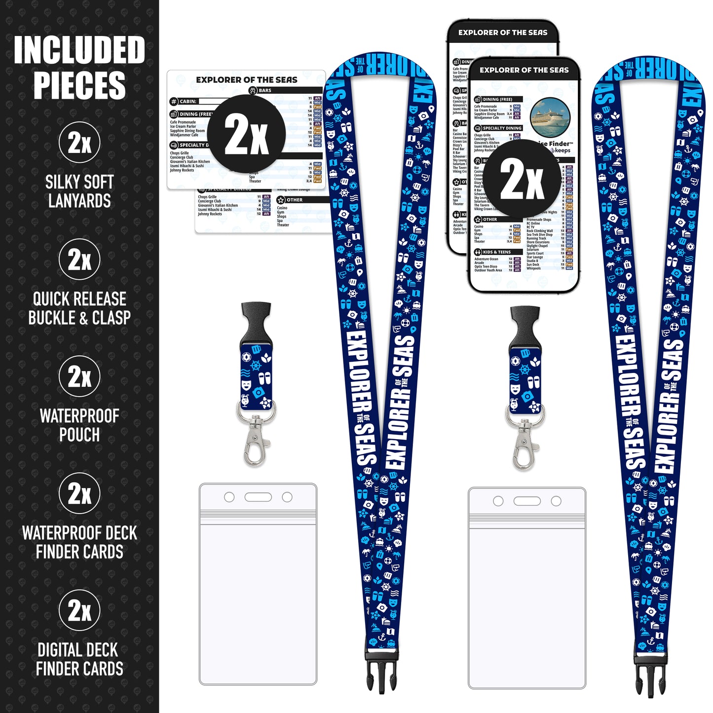Royal Caribbean - Explorer of the Seas Cruise Lanyards & Deck Finder Cards (Waterproof Card & Phone Screen)