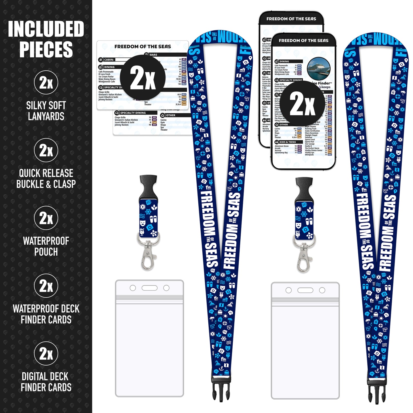 Royal Caribbean - Freedom of the Seas Cruise Lanyards & Deck Finder Cards (Waterproof Card & Phone Screen)