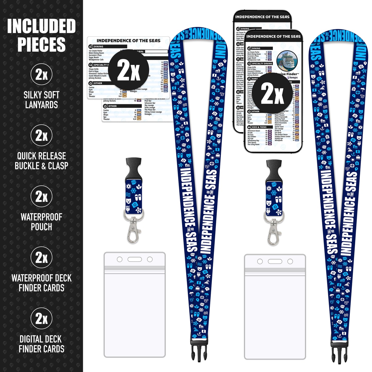 Royal Caribbean - Independence of the Seas Cruise Lanyards & Deck Finder Cards (Waterproof Card & Phone Screen)