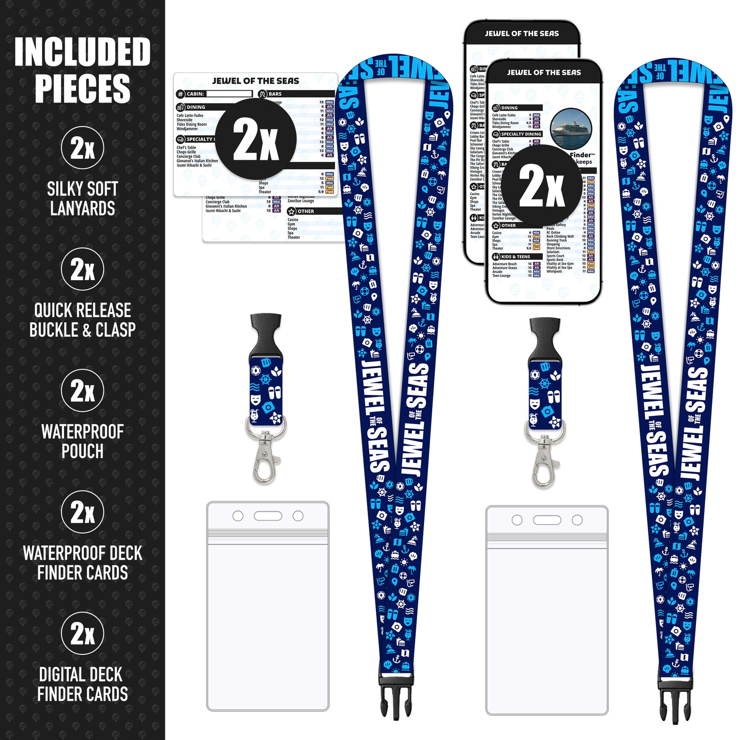 Royal Caribbean - Jewel of the Seas Cruise Lanyards & Deck Finder Cards (Waterproof Card & Phone Screen)