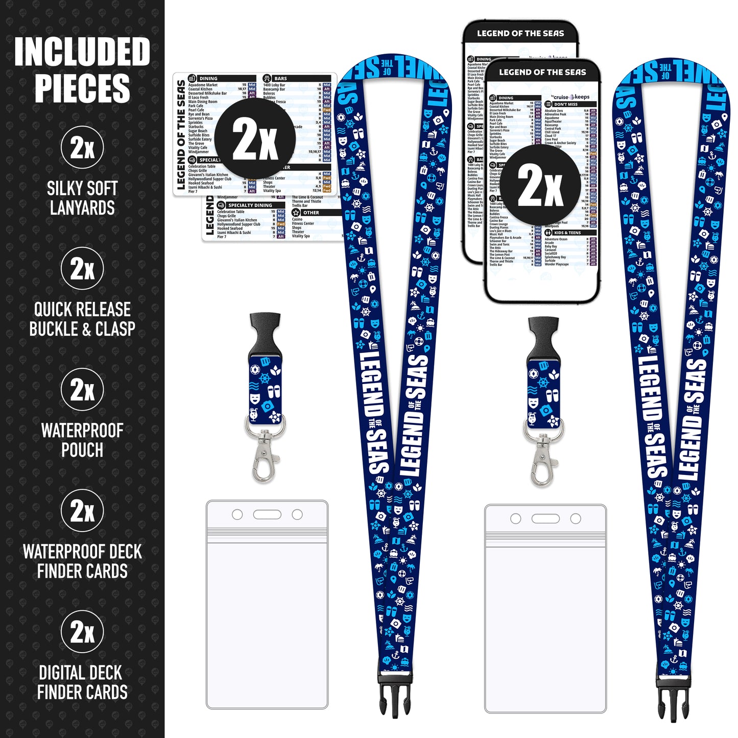 Royal Caribbean - Legend of the Seas Cruise Lanyards & Deck Finder Cards (Waterproof Card & Phone Screen)