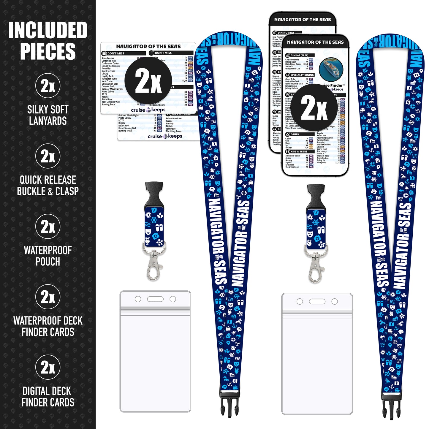 Royal Caribbean - Navigator of the Seas Cruise Lanyards & Deck Finder Cards (Waterproof Card & Phone Screen)