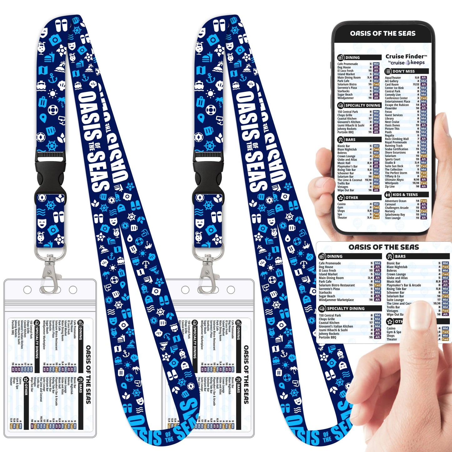 Royal Caribbean - Oasis of the Seas Cruise Lanyards & Deck Finder Cards (Waterproof Card & Phone Screen)
