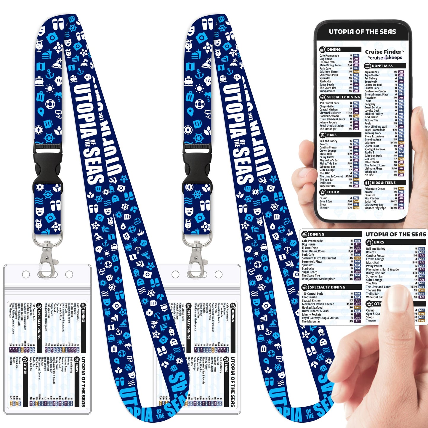 Royal Caribbean - Utopia of the Seas Cruise Lanyards & Deck Finder Cards (Waterproof Card & Phone Screen)