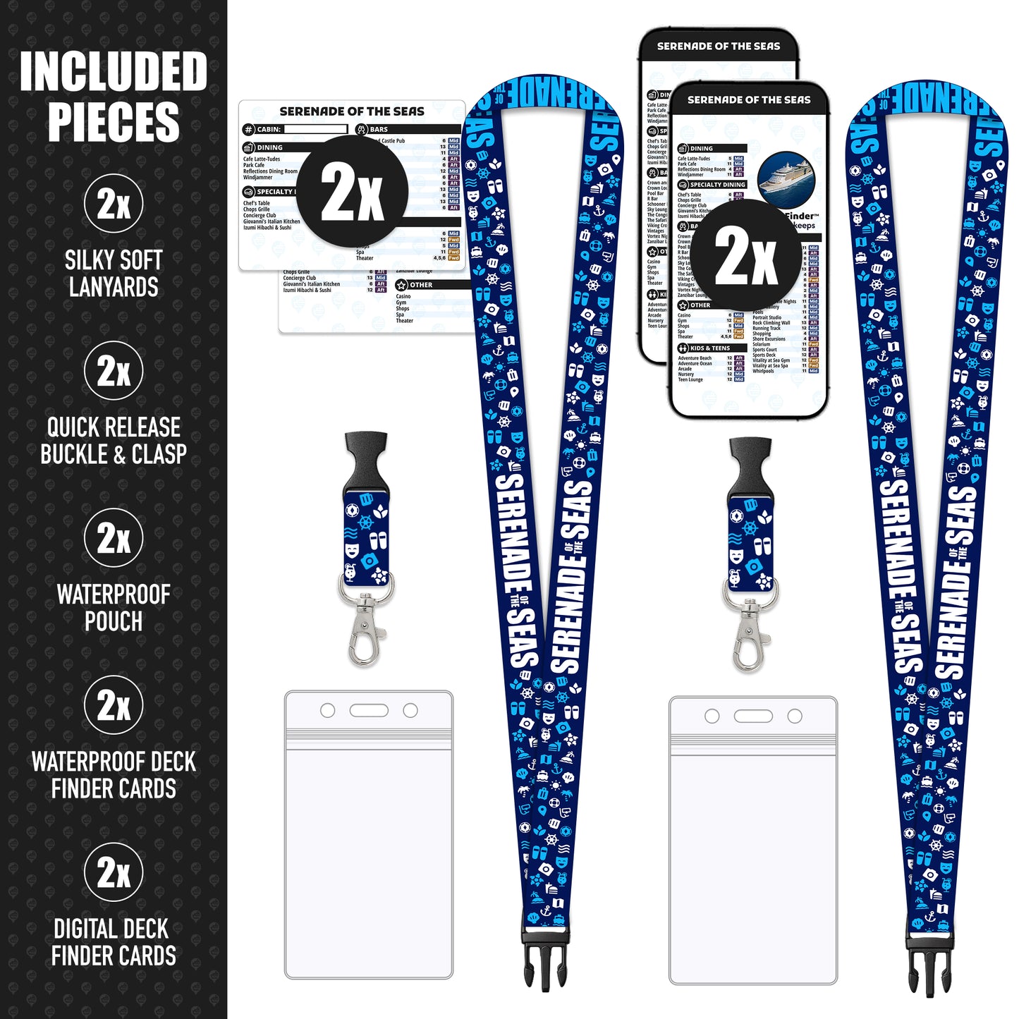 Royal Caribbean - Serenade of the Seas Cruise Lanyards & Deck Finder Cards (Waterproof Card & Phone Screen)
