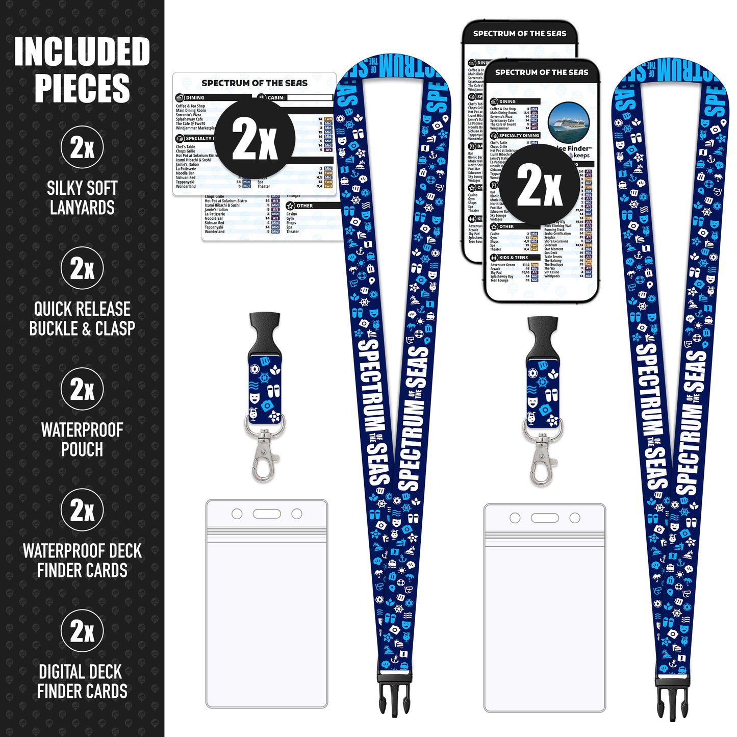 Royal Caribbean - Spectrum of the Seas Cruise Lanyards & Deck Finder Cards (Waterproof Card & Phone Screen)