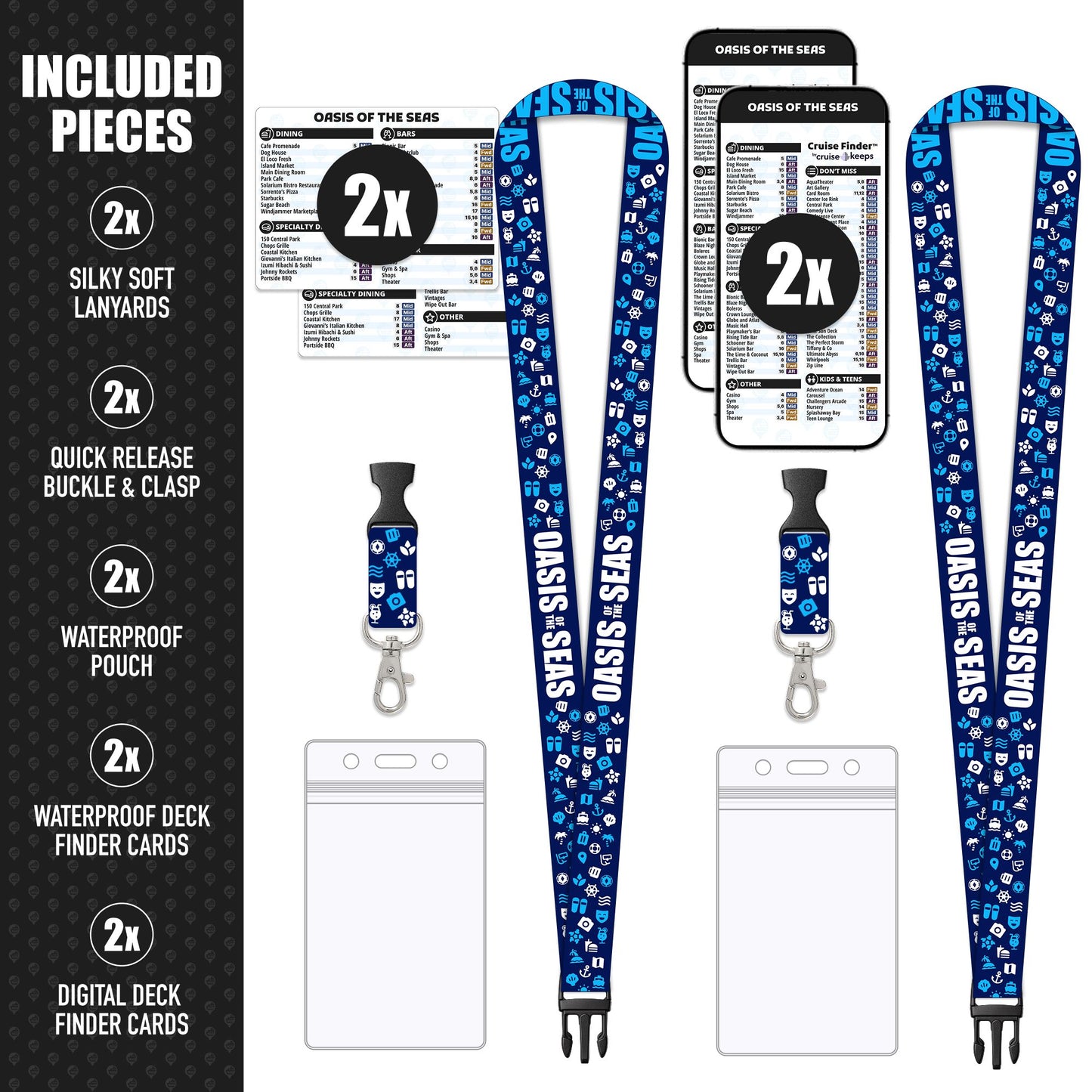 Royal Caribbean - Oasis of the Seas Cruise Lanyards & Deck Finder Cards (Waterproof Card & Phone Screen)