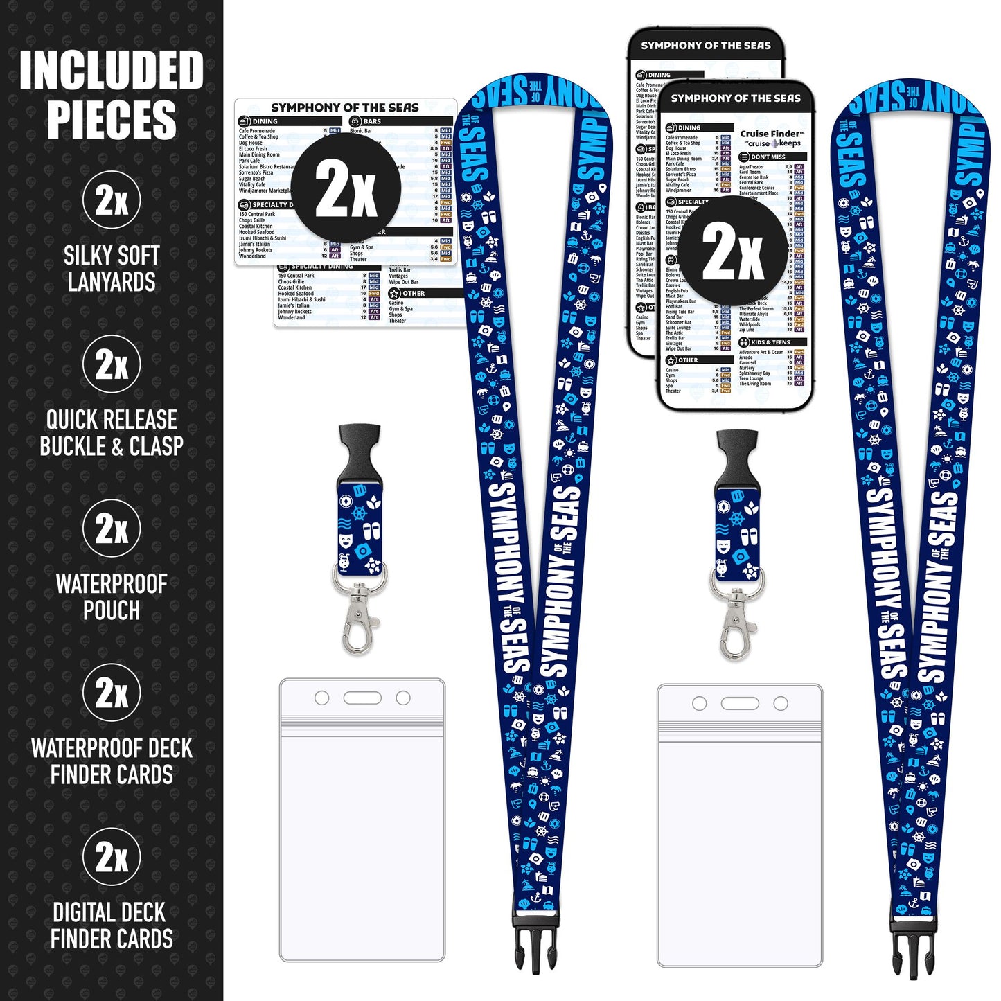Royal Caribbean - Symphony of the Seas Cruise Lanyards & Deck Finder Cards (Waterproof Card & Phone Screen)