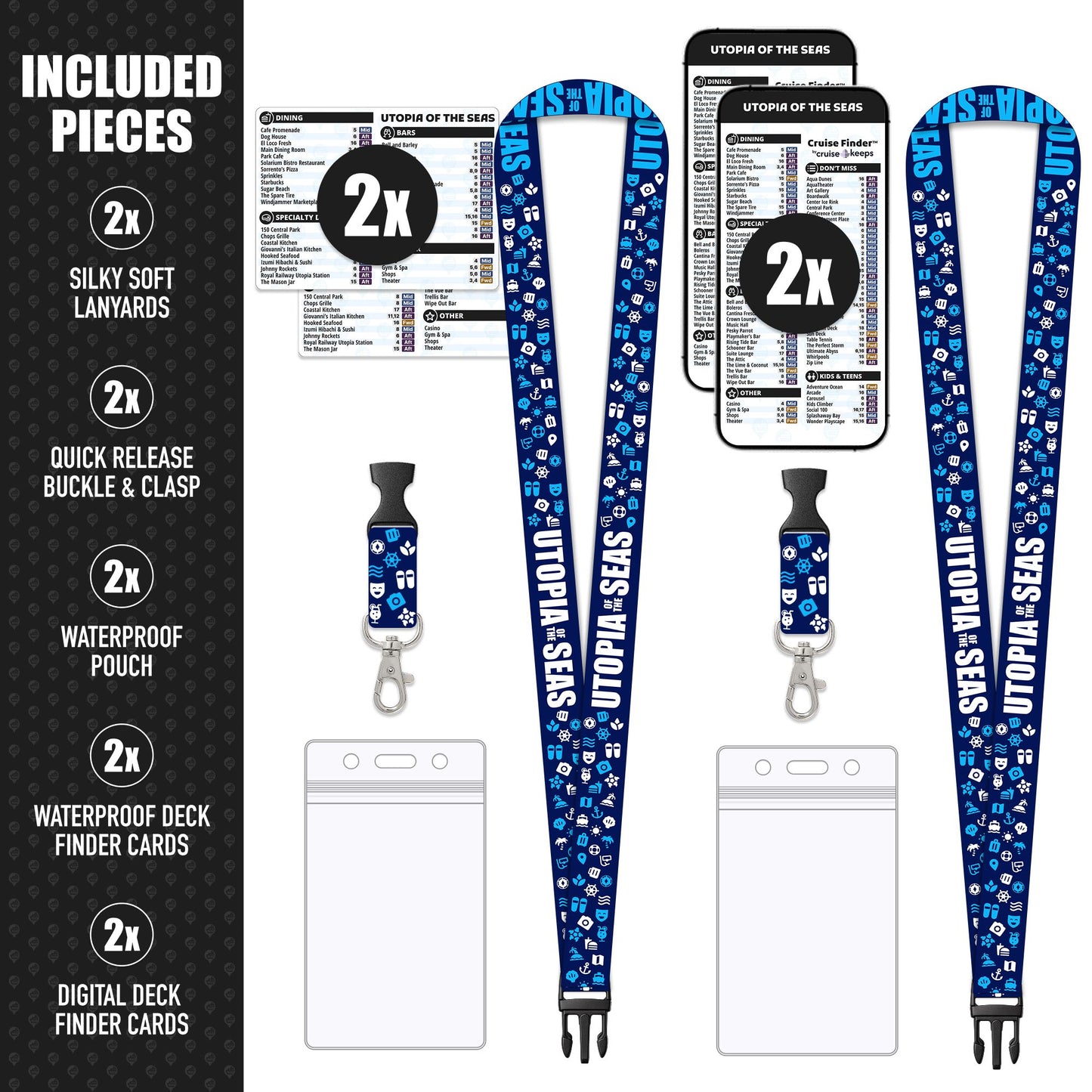 Royal Caribbean - Utopia of the Seas Cruise Lanyards & Deck Finder Cards (Waterproof Card & Phone Screen)