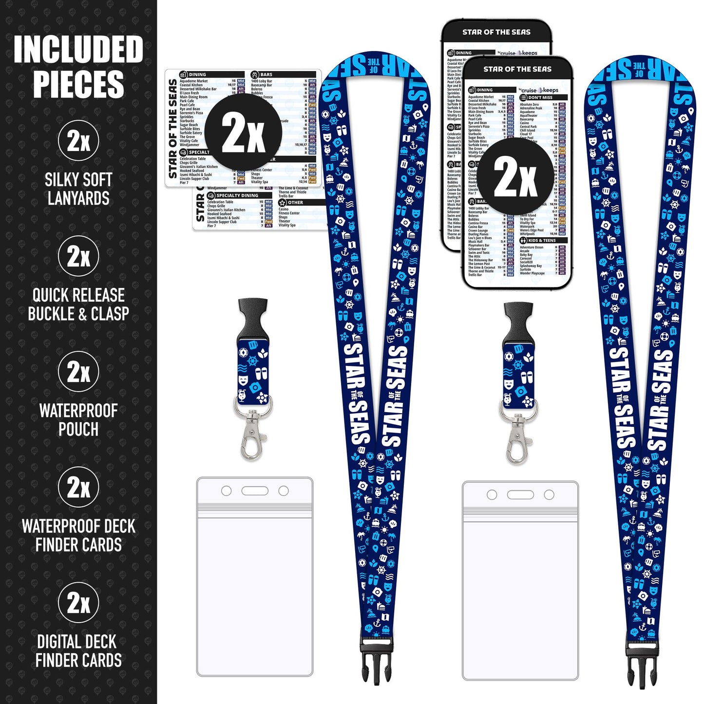 Royal Caribbean - Star of the Seas Cruise Lanyards & Deck Finder Cards (Waterproof Card & Phone Screen)