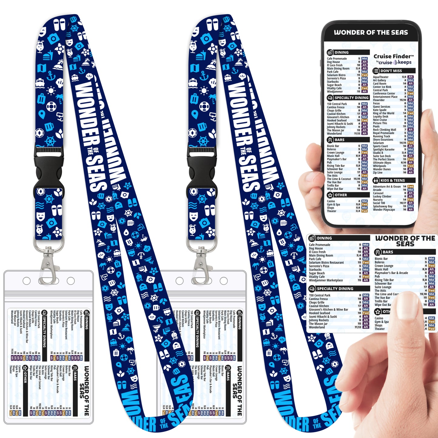 Royal Caribbean - Wonder of the Seas Cruise Lanyards & Deck Finder Cards (Waterproof Card & Phone Screen)