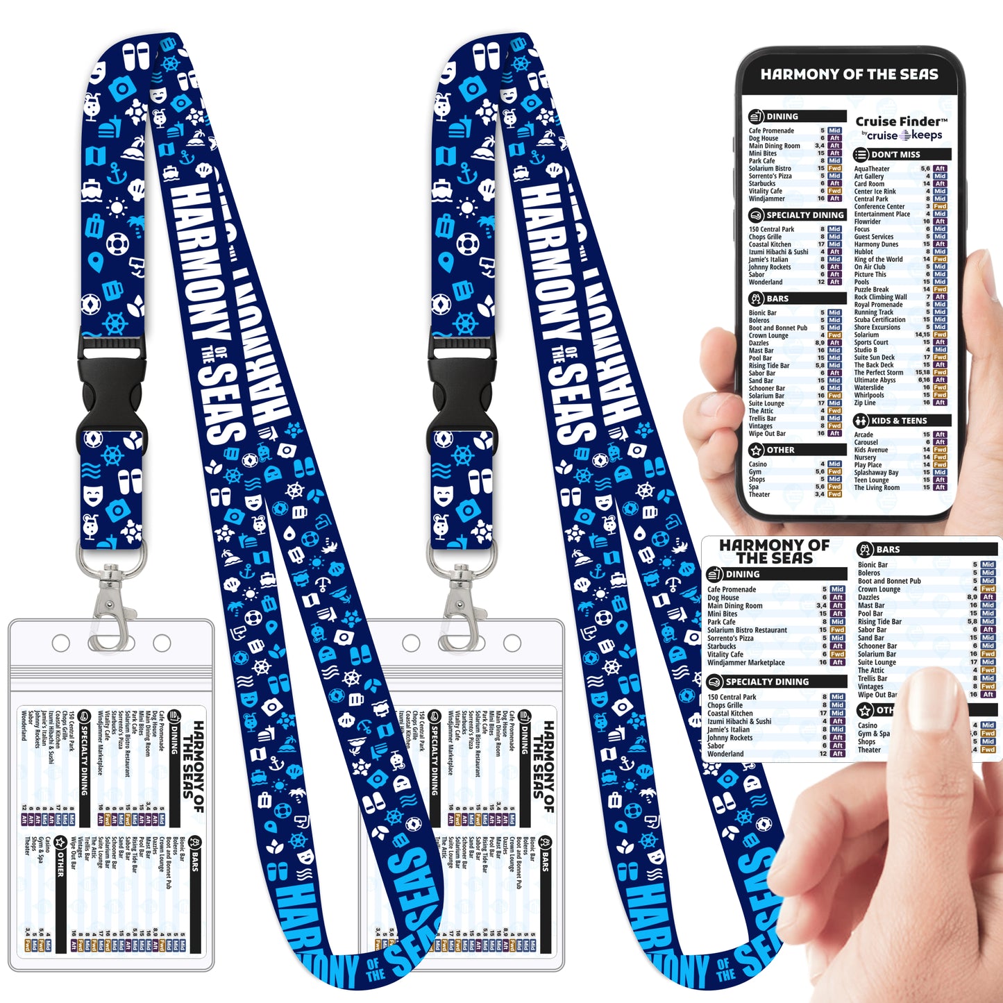 Royal Caribbean - Harmony of the Seas Cruise Lanyards & Deck Finder Cards (Waterproof Card & Phone Screen)