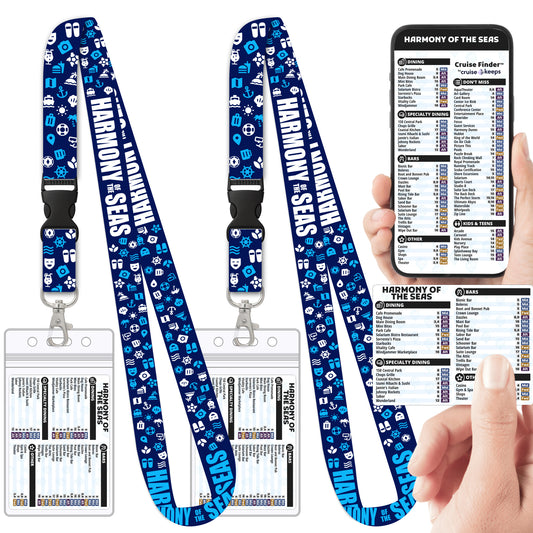 Royal Caribbean - Harmony of the Seas Cruise Lanyards & Deck Finder Cards (Waterproof Card & Phone Screen)