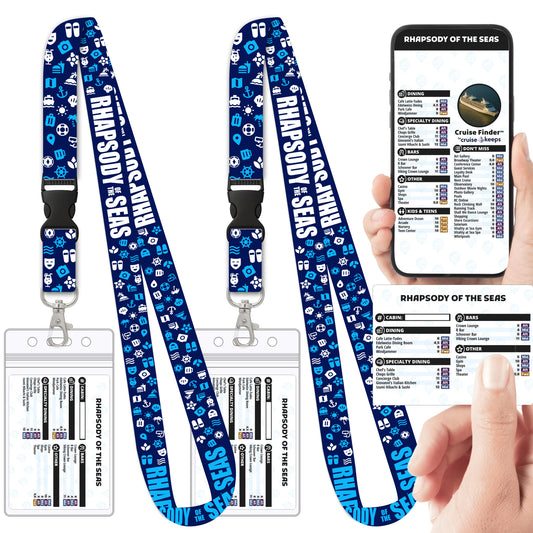 Royal Caribbean - Rhapsody of the Seas Cruise Lanyards & Deck Finder Cards (Waterproof Card & Phone Screen)