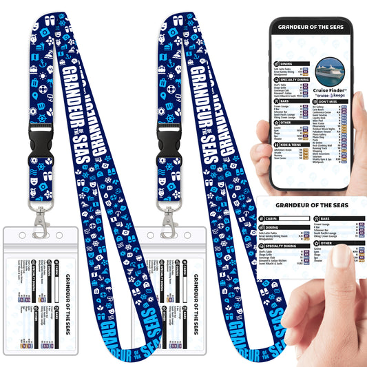 Royal Caribbean - Grandeur of the Seas Cruise Lanyards & Deck Finder Cards (Waterproof Card & Phone Screen)