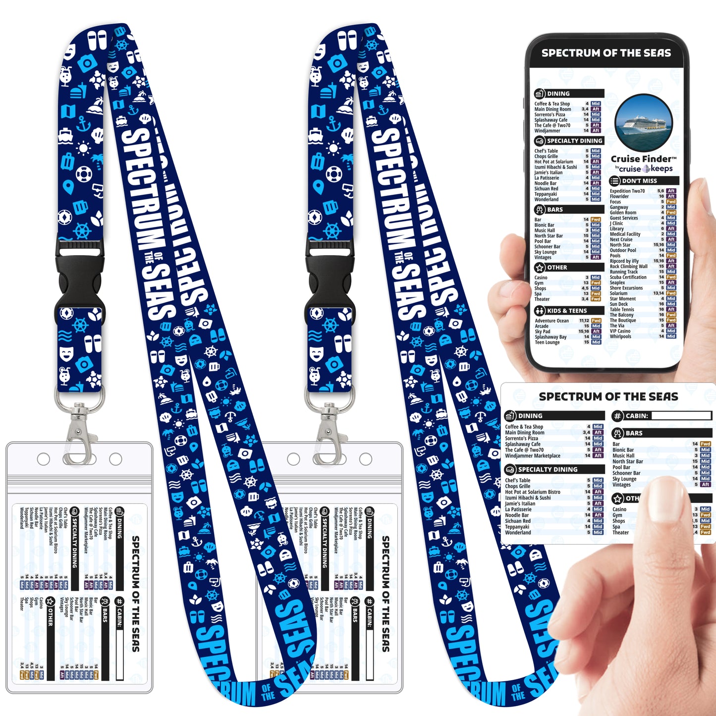 Royal Caribbean - Spectrum of the Seas Cruise Lanyards & Deck Finder Cards (Waterproof Card & Phone Screen)