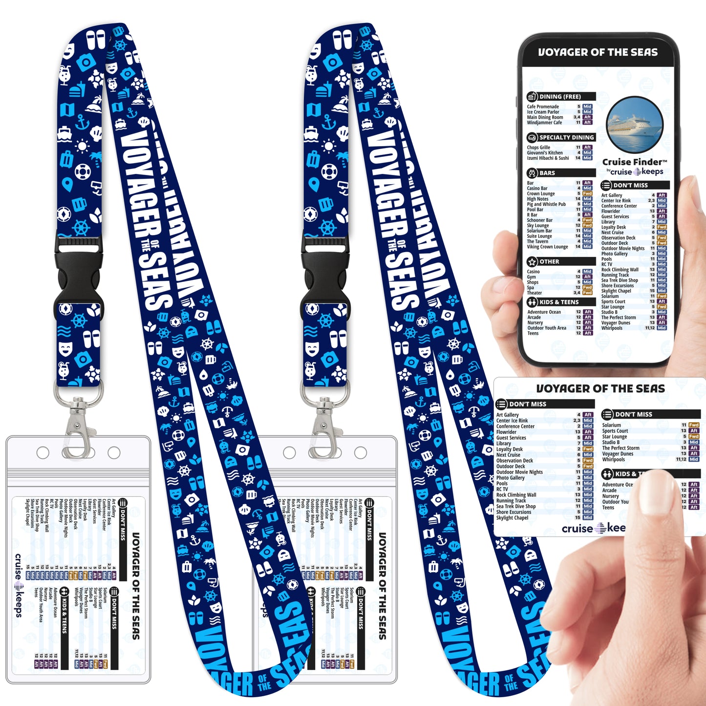 Royal Caribbean - Voyager of the Seas Cruise Lanyards & Deck Finder Cards (Waterproof Card & Phone Screen)