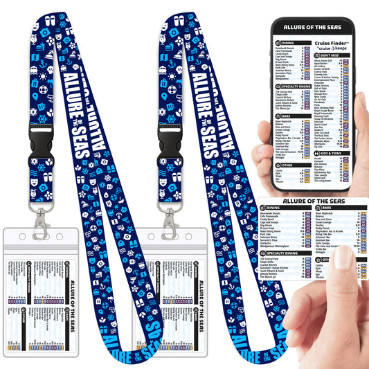 Royal Caribbean - Allure of the Seas Cruise Lanyards & Deck Finder Cards (Waterproof Card & Phone Screen)