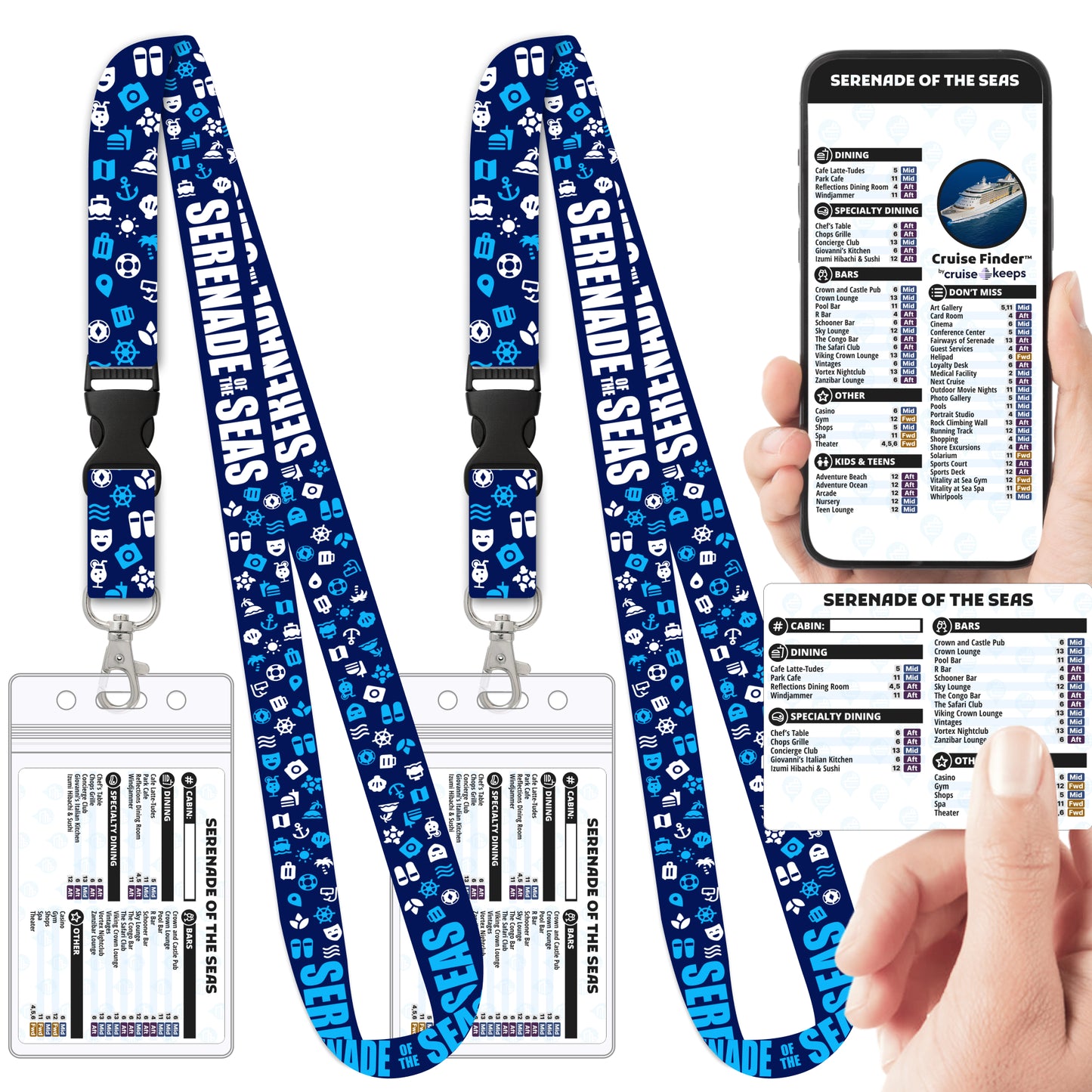 Royal Caribbean - Serenade of the Seas Cruise Lanyards & Deck Finder Cards (Waterproof Card & Phone Screen)