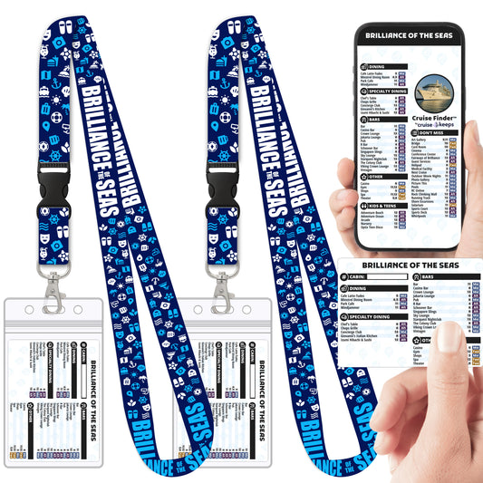 Royal Caribbean - Brilliance of the Seas Cruise Lanyards & Deck Finder Cards (Waterproof Card & Phone Screen)