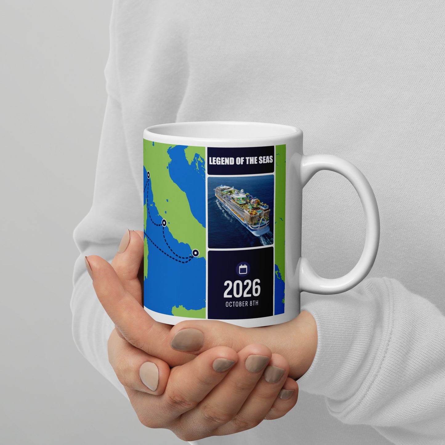 Custom Coffee mug featuring Legend of the Seas cruise itinerary