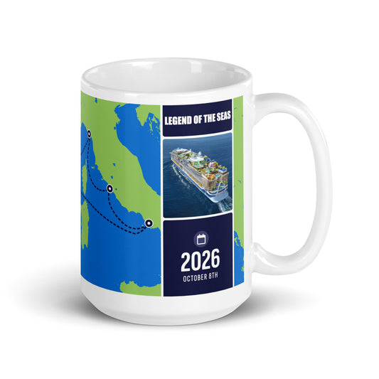 Mug with cruise ship and map design on a white background