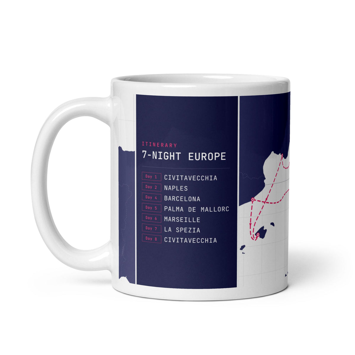 cruise gifts personalized coffee mug with itinerary map, ship and port list