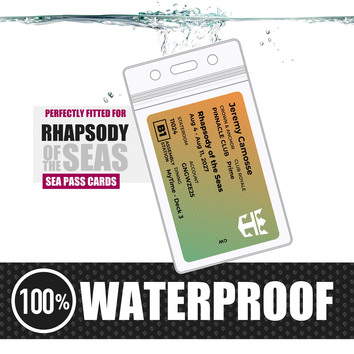 Royal Caribbean - Rhapsody of the Seas Cruise Lanyards & Deck Finder Cards (Waterproof Card & Phone Screen)