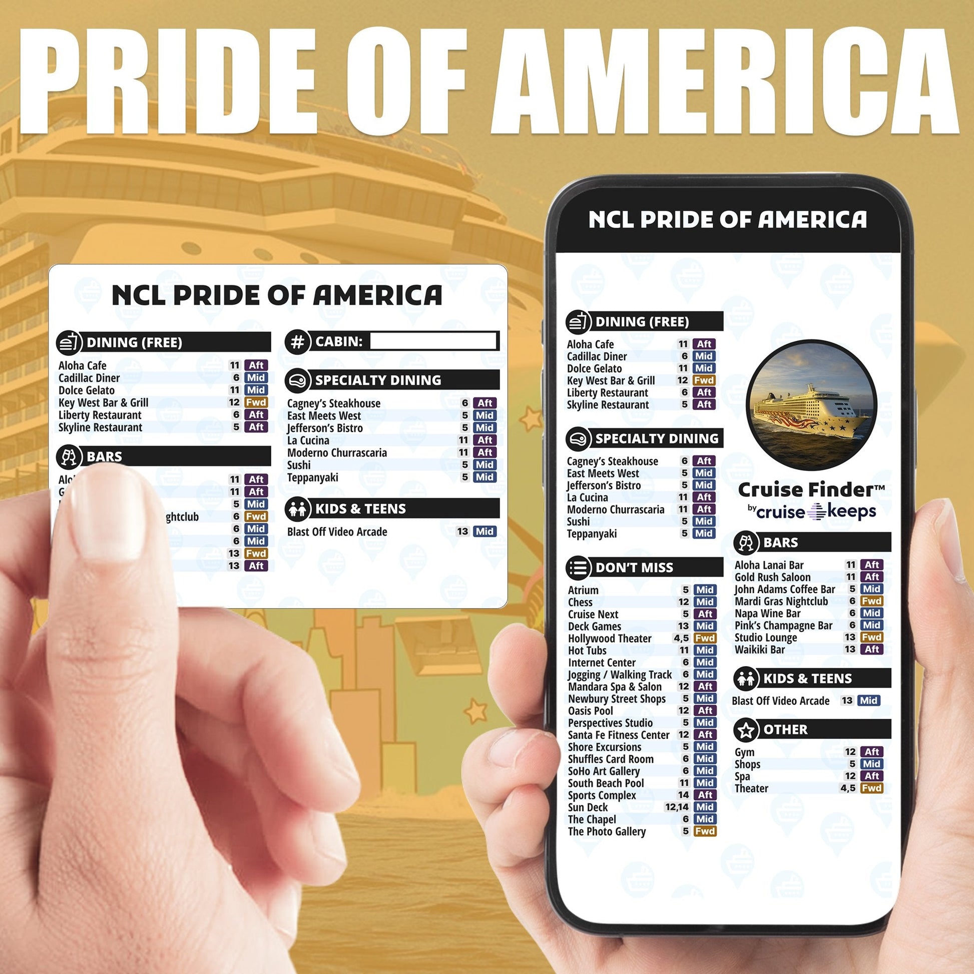 Norwegian Pride of America Deck Finder Cards Venue Locator