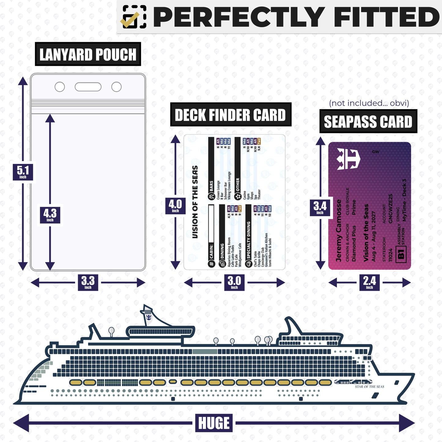 Royal Caribbean - Vision of the Seas Cruise Lanyards & Deck Finder Cards (Waterproof Card & Phone Screen)
