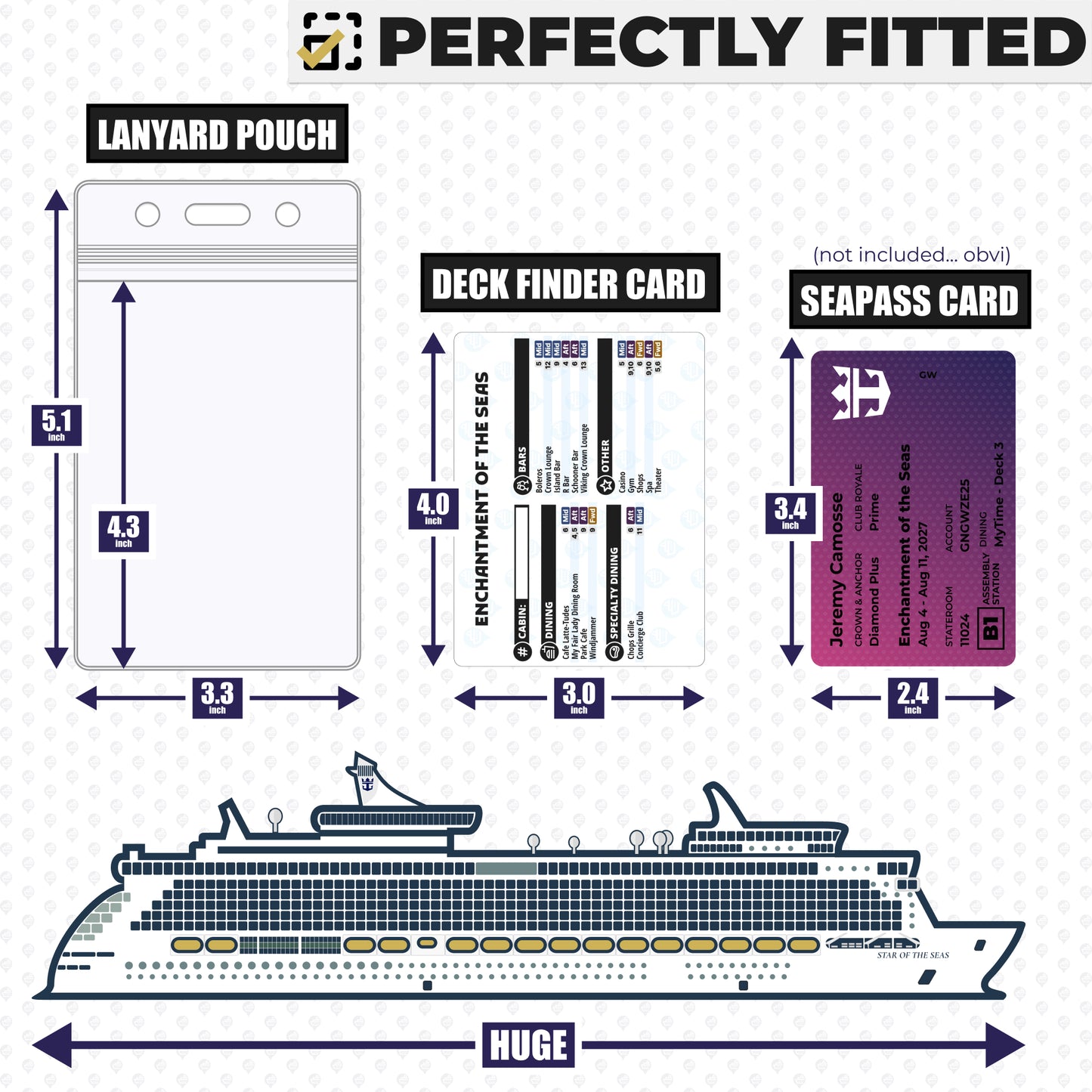 Royal Caribbean - Enchantment of the Seas Cruise Lanyards & Deck Finder Cards (Waterproof Card & Phone Screen)