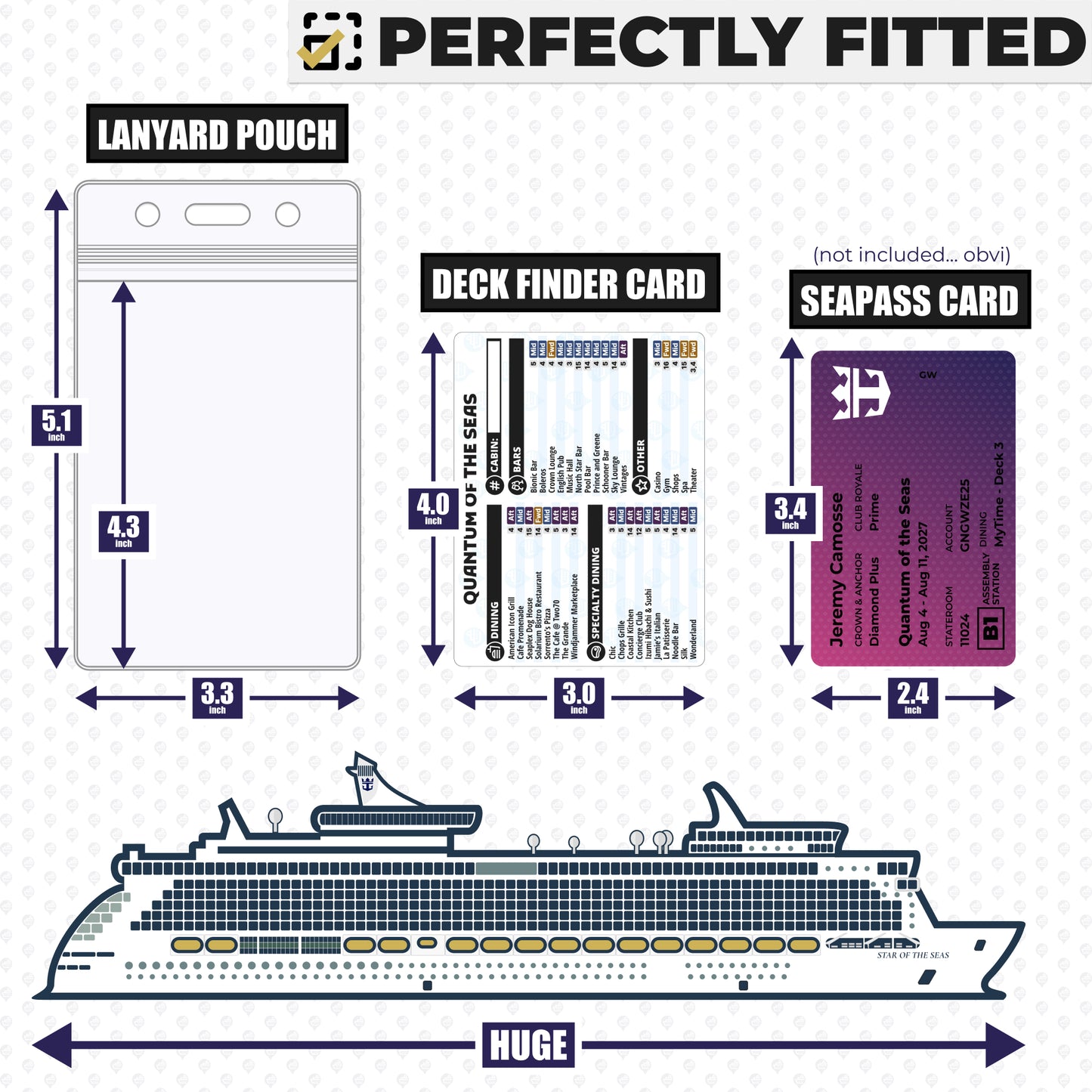 Royal Caribbean - Quantum of the Seas Cruise Lanyards & Deck Finder Cards (Waterproof Card & Phone Screen)