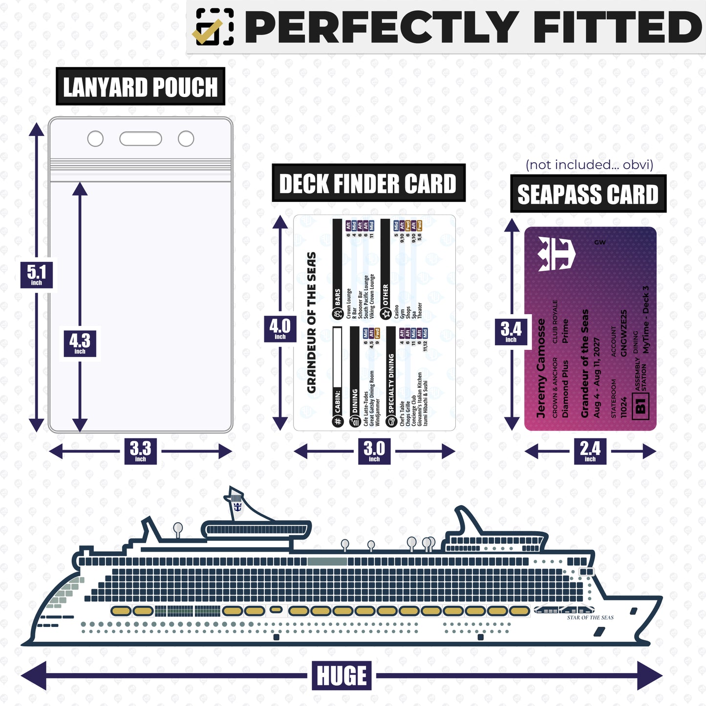 Royal Caribbean - Grandeur of the Seas Cruise Lanyards & Deck Finder Cards (Waterproof Card & Phone Screen)