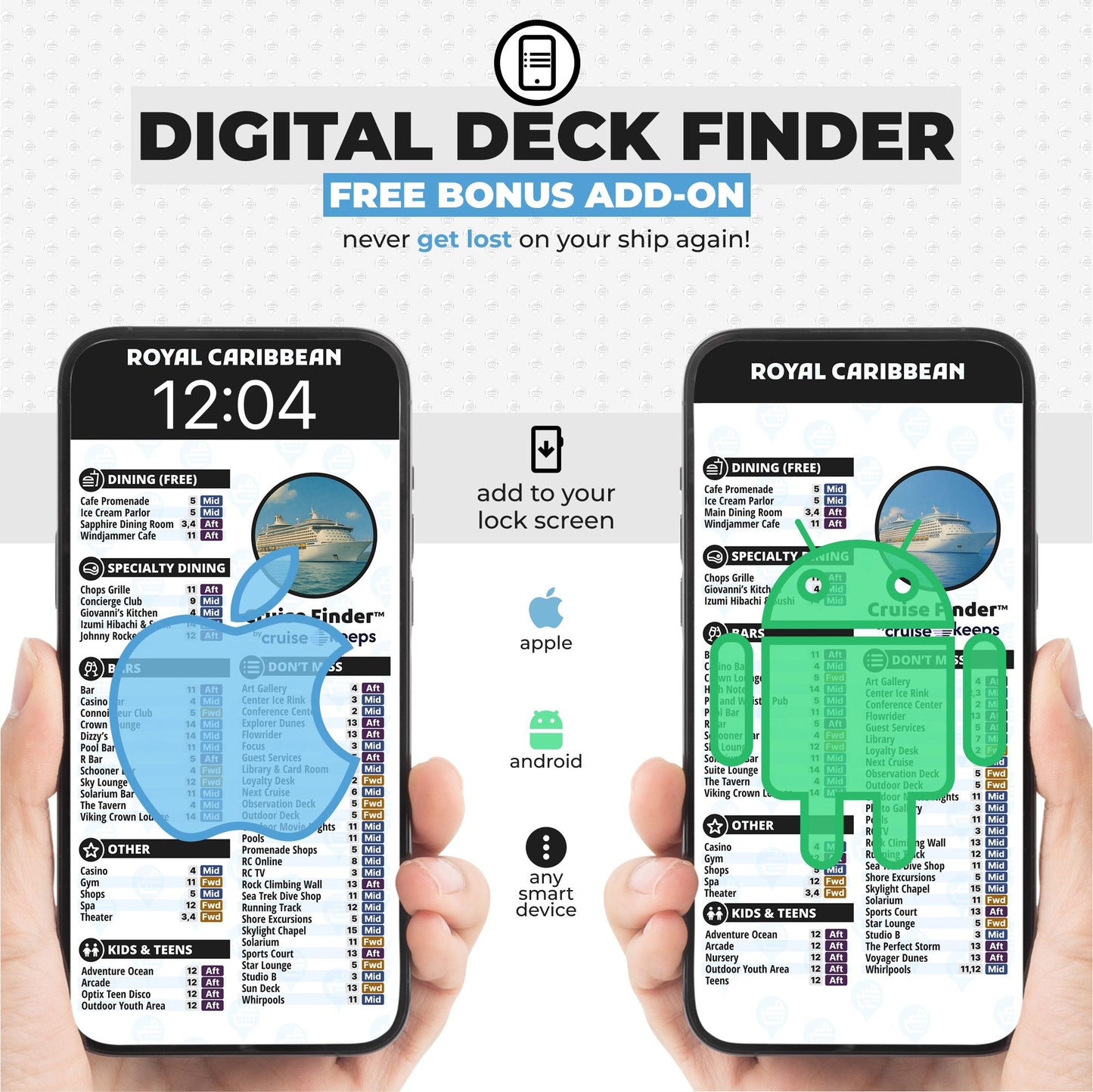 Royal Caribbean - Symphony of the Seas Cruise Lanyards & Deck Finder Cards (Waterproof Card & Phone Screen)