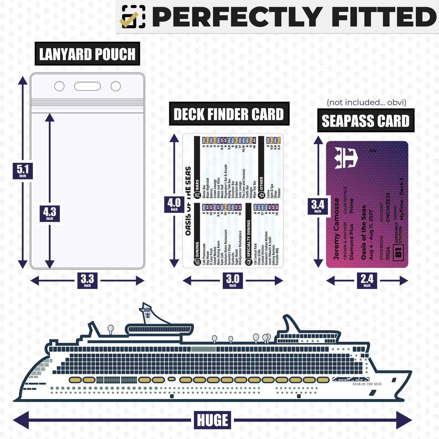 Royal Caribbean - Oasis of the Seas Cruise Lanyards & Deck Finder Cards (Waterproof Card & Phone Screen)